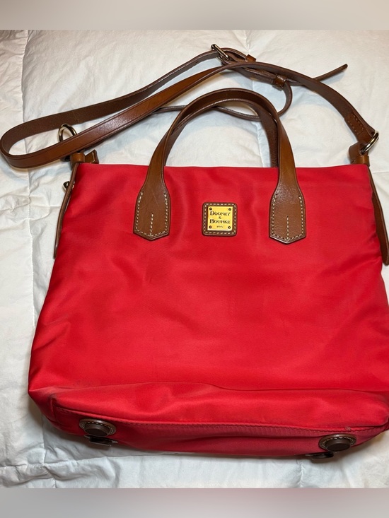 Dooney & Bourke Handbags - Dooney & Bourke Red Nylon Tote with Brown Leather Accents